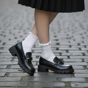 Y2k Madden Girl Chunky Platform Loafers Black Whimsigoth Dark Academia Sz 10